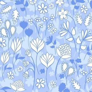 little flowers in pastel blue, large scale for fabric