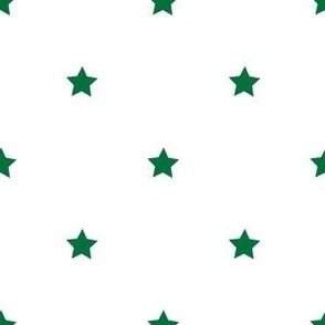 Deep green regular star print on white - small