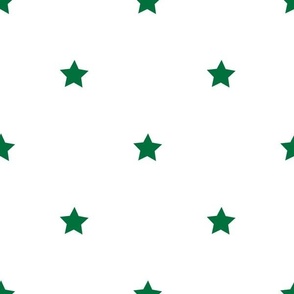 Deep green regular star print on white - large
