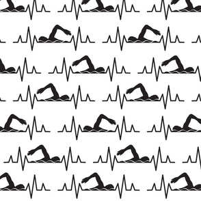  Live & Breath Swimming - HEARTBEAT PULSE EKG STRIP - Black & White