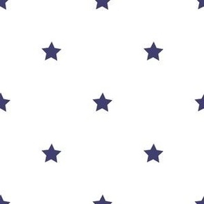 Navy blue regular star print on white - small