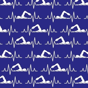  Live & Breath Swimming - HEARTBEAT PULSE EKG STRIP - Dark Blue & White