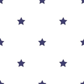 Navy blue regular star print on white -  large