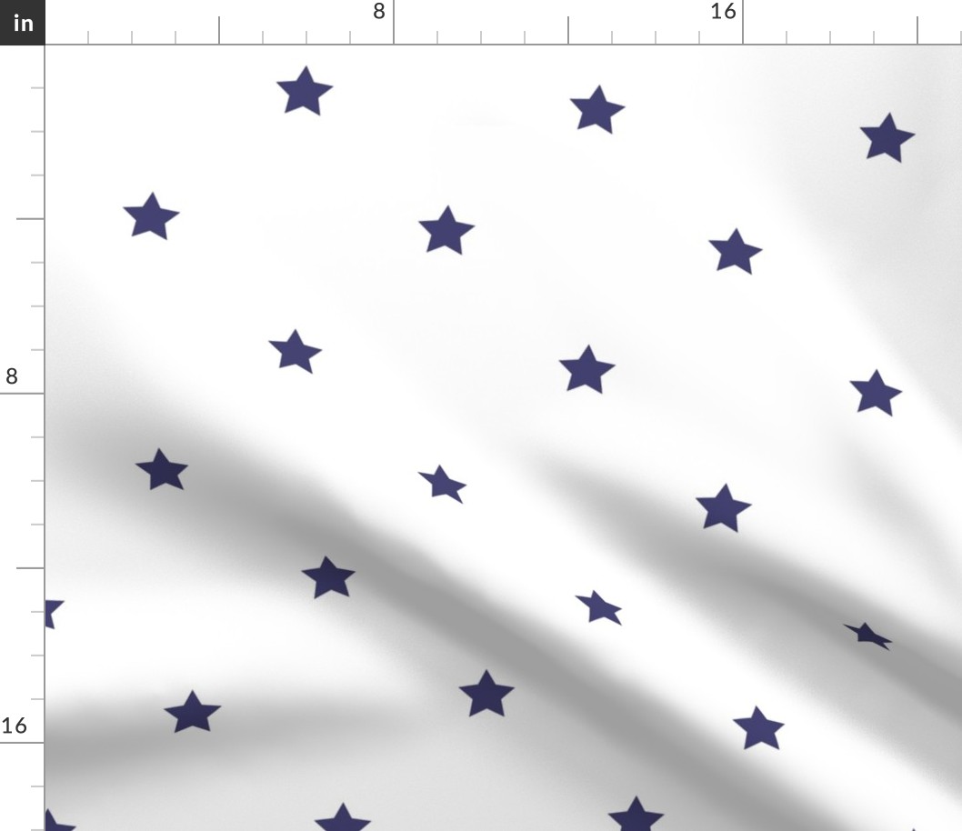 Navy blue regular star print on white -  large