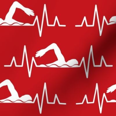  Live & Breath Swimming - HEARTBEAT PULSE EKG STRIP - Red & White