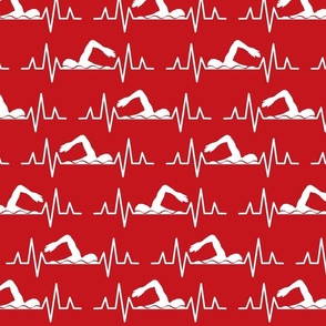  Live & Breath Swimming - HEARTBEAT PULSE EKG STRIP - Red & White