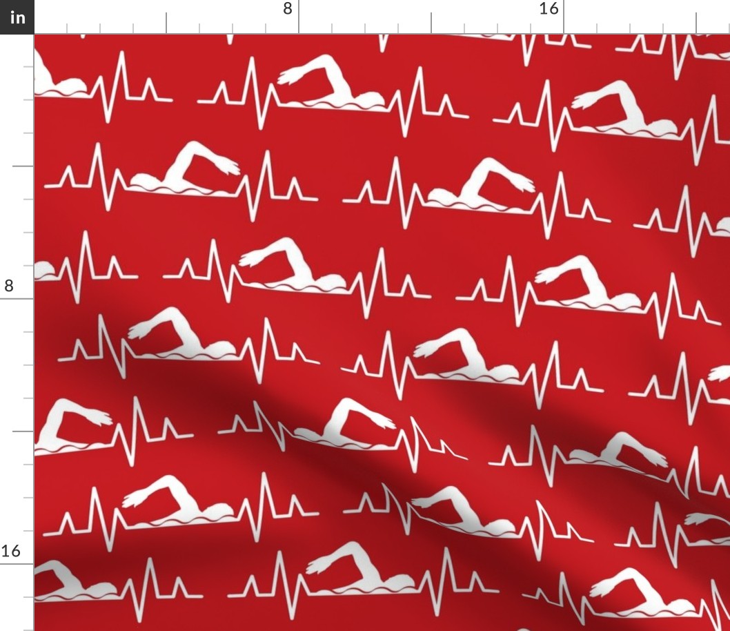  Live & Breath Swimming - HEARTBEAT PULSE EKG STRIP - Red & White