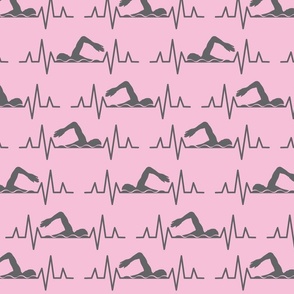  Live & Breath Swimming - HEARTBEAT PULSE EKG STRIP - Pink & Gray