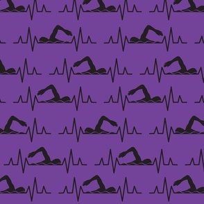  Live & Breath Swimming - HEARTBEAT PULSE EKG STRIP - Black & Purple