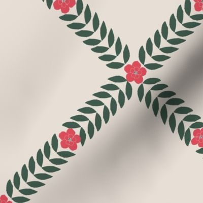 Indian Palace - flowers lattice diagonal, fabric 10.5" repeat