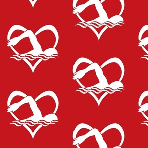  I HEART SWIMMING - Swimmer within Heart - Red & White