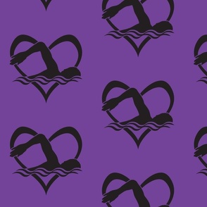  I HEART SWIMMING - Swimmer within Heart - Black & Purple