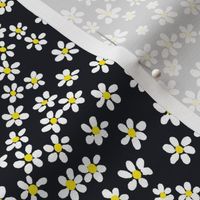 (S) Tiny quilting floral - small white flowers on Graphite (almost black) - Petal Signature Cotton Solids coordinate