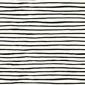 Large Handpainted watercolor wonky uneven stripes - Black on cream - Petal Signature Cotton Solids coordinate 