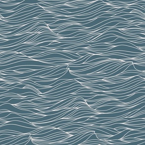 Fine-Lined Neutral Cream Ocean Waves on Blue