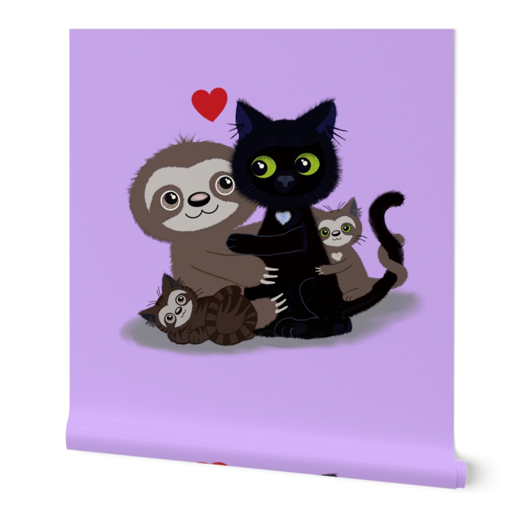 Cat sloth family on lilac 