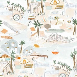 Socal beach scenic  12in fabric 24in wallpaper