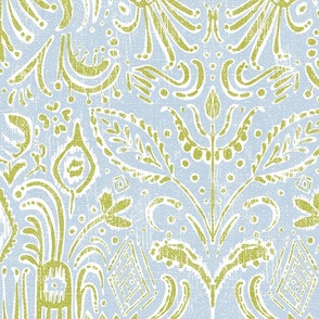 Camille Paisley Ikat in sky blue and green - 24 inch repeat