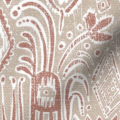 Camille Ikat Paisley in Beige and Rust - 24 inch repeat