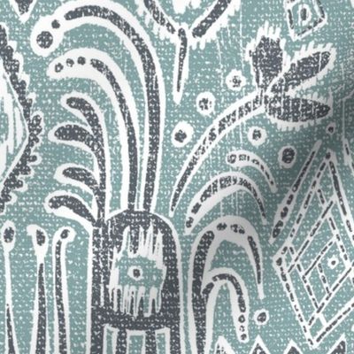 Camille Ikat Paisley in Blue and Slate Gray - 24 inch repeat