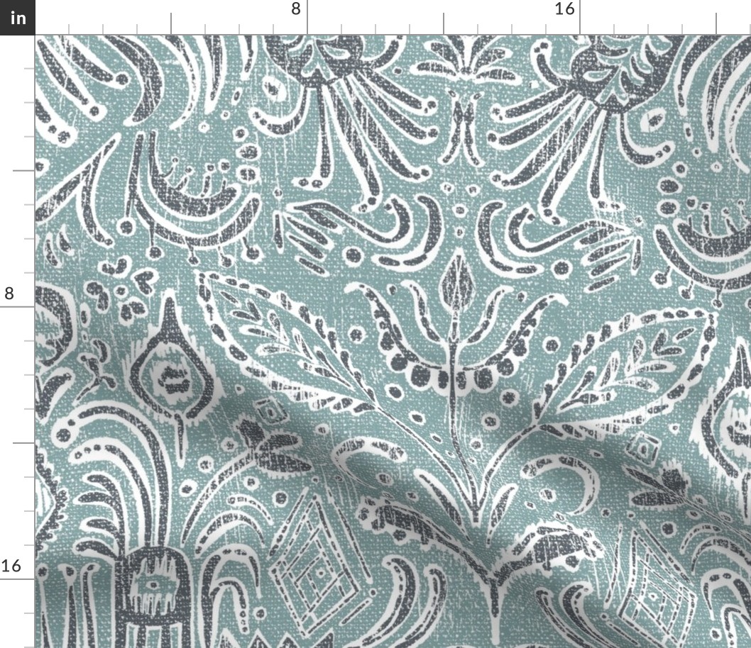 Camille Ikat Paisley in Blue and Slate Gray - 24 inch repeat