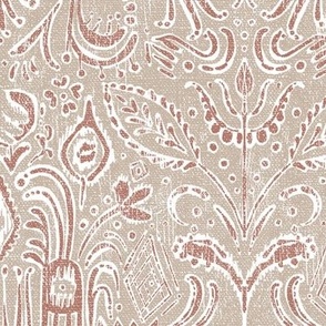 Camille Ikat Paisley in Beige and Rust - 12 inch repeat