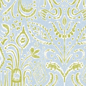 Camille Ikat Paisley in Sky Blue and Green - 12 inch repeat