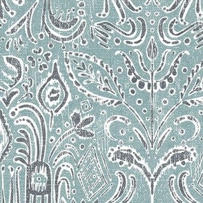 Camille Ikat Paisley in Blue and Slate Gray - 12 inch repeat