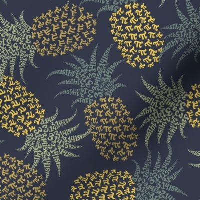 Scattered bold pi-napples - gold and khaki on navy