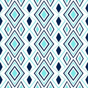 Abstract Navy and Light Turquoise Tile  Repeated Design in Diamonds