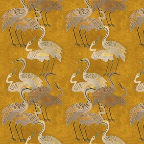 Deco Cranes - Golden Hour - 8in x 11.85in repeat scale