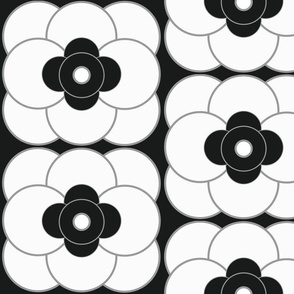 Abstract Flower Petals - Circular Geometric Shapes  - Black Monochrome - Jumbo