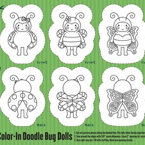 Coloring Cut and Sew Doodle Bugs, Bug Buddies Doll Set Panel - Green