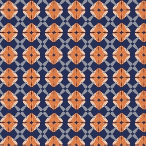 Retro Mushroom Geometric in Navy Blue Orange Cream - MEDIUM