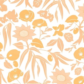 Apricot  Silhouette Botanical Flowers Reverse Large Scale