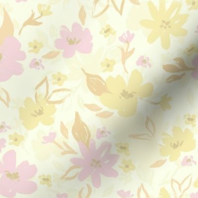 Butter and piglet painterly floral design with pale yellow background (medium size version)