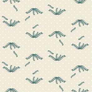 Wild Leaves with Polka Dots in Cream 