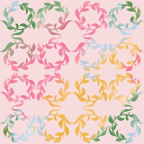 Watercolour foliage wreaths on piglet pink