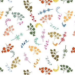 ditsy little leaves in all colors on white background - medium scale