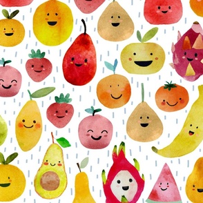 Happy food - Happy fruits white Large,  kawaii fruit, children apparel, kids decor