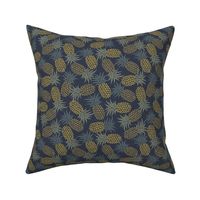 Small scattered bold pi-napples - gold and khaki on navy