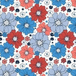floral, flowers, red, white, blue, navy, dark blue, retro, 90s, smiley, y2k, 4th of july, independence day, memorial day, kids, 