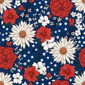 Floral, , 90s, smiley, y2k, 4th of july, independence day, memorial day, kids, flowers, navy ,dark ,blue, red, daisy , stars