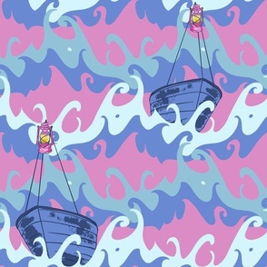 Ship Ahoy! (Pink & Seafoam 12x12) from the Salty Sea collection by Betty Louise Studio 12x12