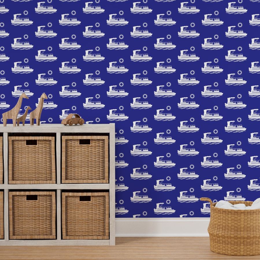 Colorful Pontoon Boat Floating in the Wallpaper | Spoonflower