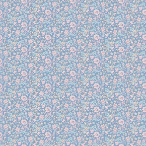 artistic hand drawn pink white flowers periwinkle background cottage core vintage style floral TerriConradDesigns copy