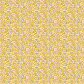 bespoke florals artistic hand drawn vintage style florals pink white on yellow background ©Terri Conrad Designs