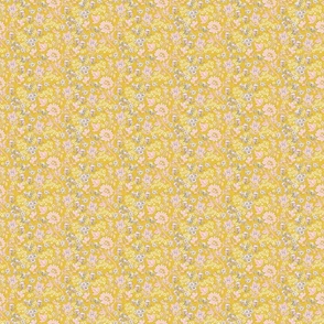 artistic hand drawn vintage style florals pink white on yellow background Terri Conrad Designs copy