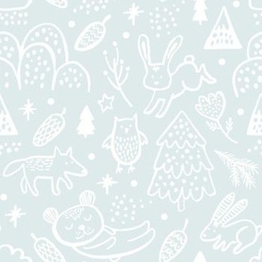 Woodland Animals Line Art - Aqua Blue