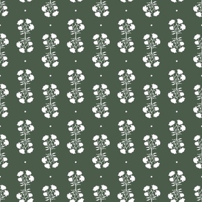 isabella double floral bouquet small scale | reversed | white on beverly dark green 